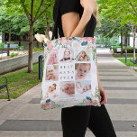 BEST NANA EVER 8 Photo Collage Pink Floral Custom Tote Bag<br><div class="desc">Create a photo memory keepsake tote bag for the proud BEST NANA EVER (or your custom title) to show off her grandchild or grandkids' pictures utilizing this easy-to-upload photo collage template with 8 pictures accented with watercolor blush pink, white and rose colored peony flowers and gray editable text on your...</div>