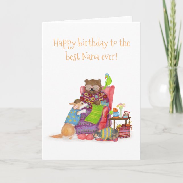 Best Nana ever birthday card with cute bear (Front)