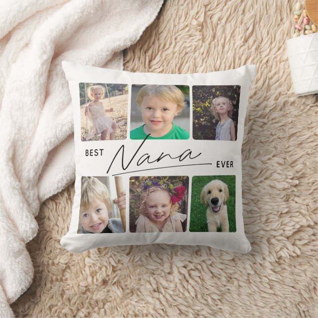 Best Nana Ever Calligraphy 6 Photo Collage Throw Pillow (Blanket)