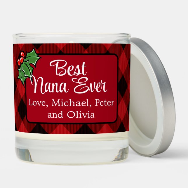 Best NANA ever Christmas classic Red Plaid Holly  Scented Candle (Lid)