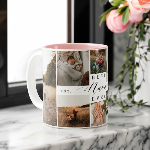 Best Nana Ever  Elegant Script 8 Photo Collage Two_Tone Coffee Mug