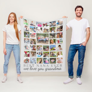 BEST NANA EVER Grandma 39 Photo Collage Gray Fleece Blanket