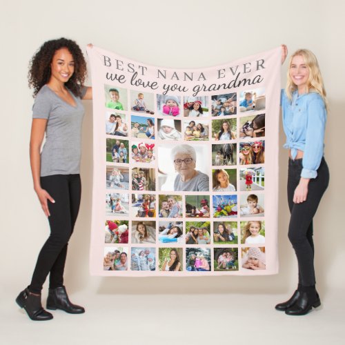 BEST NANA EVER Grandma Photo Collage Blush Pink Fleece Blanket