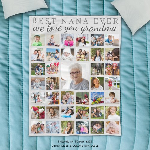 BEST NANA EVER Grandma Photo Collage Gray Fleece Blanket
