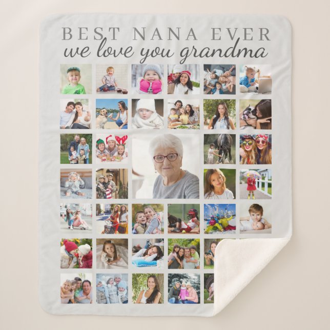 BEST NANA EVER Grandma Photo Collage Gray Sherpa Blanket (Front)