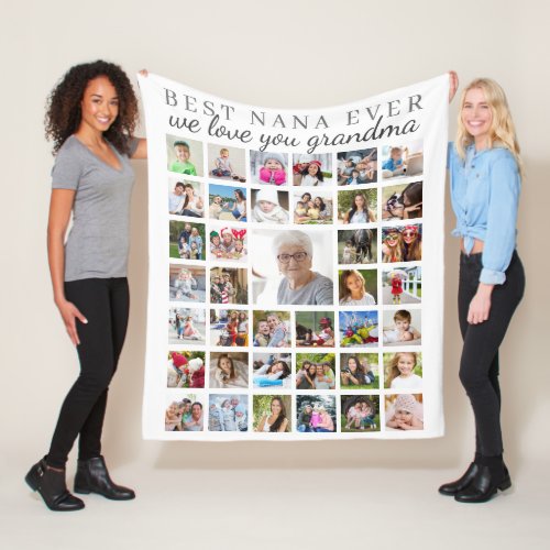 BEST NANA EVER Grandma Photo Collage White Fleece Blanket