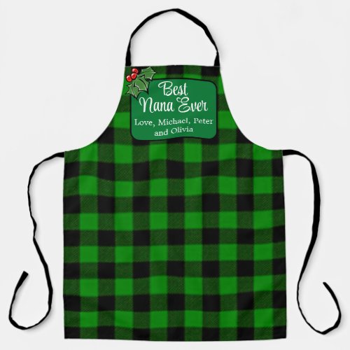 Best Nana Ever green classic Plaid Holly berries  Apron