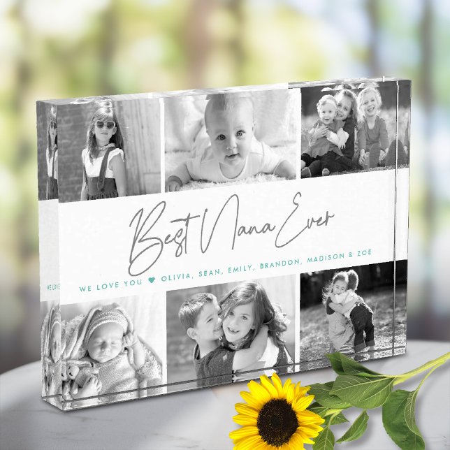 Best Nana Ever Modern Gray Script Custom Collage 6 Photo Block (Creator Uploaded)