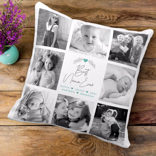 Best Nana Ever Modern Script 8 Photo Collage Chic Throw Pillow (Creator Uploaded)
