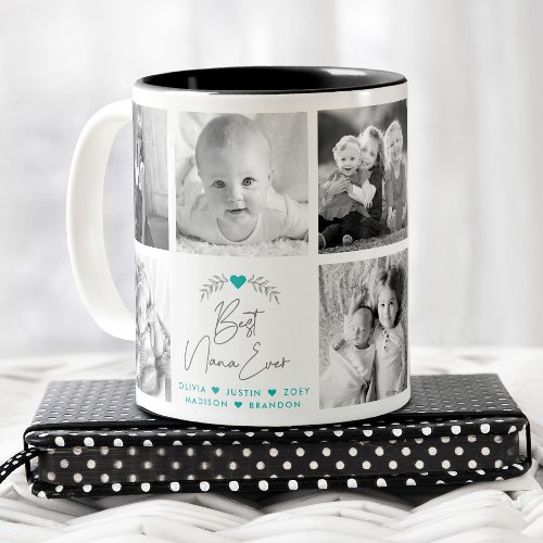 Best Nana Ever Modern Script 8 Photo Collage Cute Two_Tone Coffee Mug