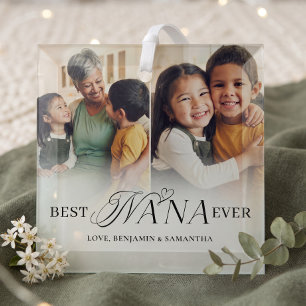 Best Nana Ever Personalized 2 Photo Collage Gift Glass Ornament