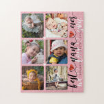 Best Nana Ever Photo Collage Jigsaw Puzzle<br><div class="desc">Modern typography photo collage puzzles. Design features ''best nana ever'' & ''we love you'' typography script on a Metallic Pink background and 6 photos of grandchildren. Trendy unique photo gift for grandma.</div>