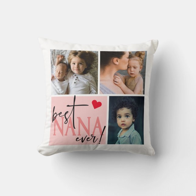 Best Nana Ever Photo Collage Throw Pillow (Front)