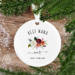 Best Nana Ever | Trendy Burgundy Boho Floral Photo Ornament<br><div class="desc">This trendy and stylish Christmas ornament says "best nana ever" in rustic,  handwritten script and features a watercolor bouquet of boho flowers in shades of marsala,  orange,  and white for a holiday gift your grandmother will love. Add your personal photo to the back.</div>
