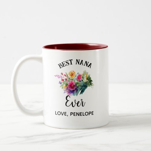 Best Nana Ever  Trendy Burgundy Boho Floral Two_Tone Coffee Mug