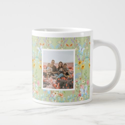 Best Nana Wildflower Watercolor Photo Mothers Day Giant Coffee Mug