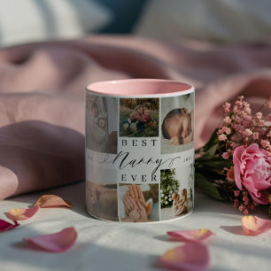 Best Nanny Ever   Elegant Script 8 Photo Collage Two-Tone Coffee Mug