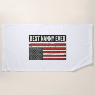 Best Nanny Ever Patriotic Vintage Flag Shirt Desig Beach Towel
