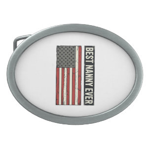 Best Nanny Ever Patriotic Vintage Flag Shirt Desig Belt Buckle