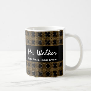 Best NEIGHBOR Ever Gold Black Squares and Stars Coffee Mug