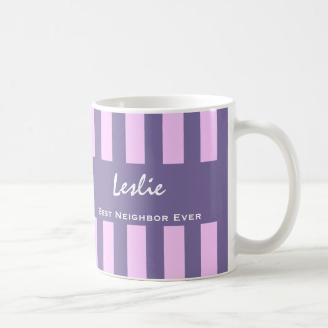 Best NEIGHBOR Ever PURPLE Stripes Custom Name V16 Coffee Mug (Right)
