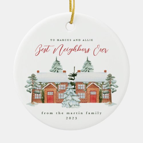 Best Neighbors Ever Illustrated Homes Christmas Ceramic Ornament