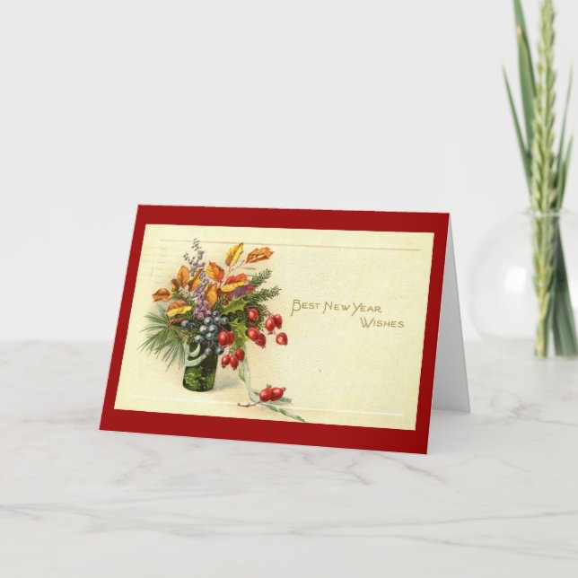 Best New Year Wishes Vintage Holiday Card (Front)
