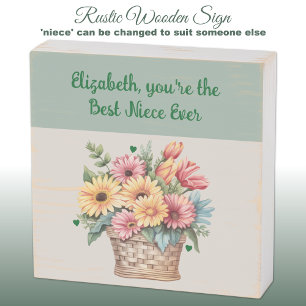Best niece ever flowers green rustic wooden box sign