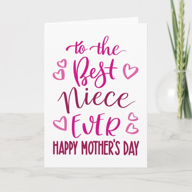Best Niece Ever Mother's Day Typography in Pink Card (Front)