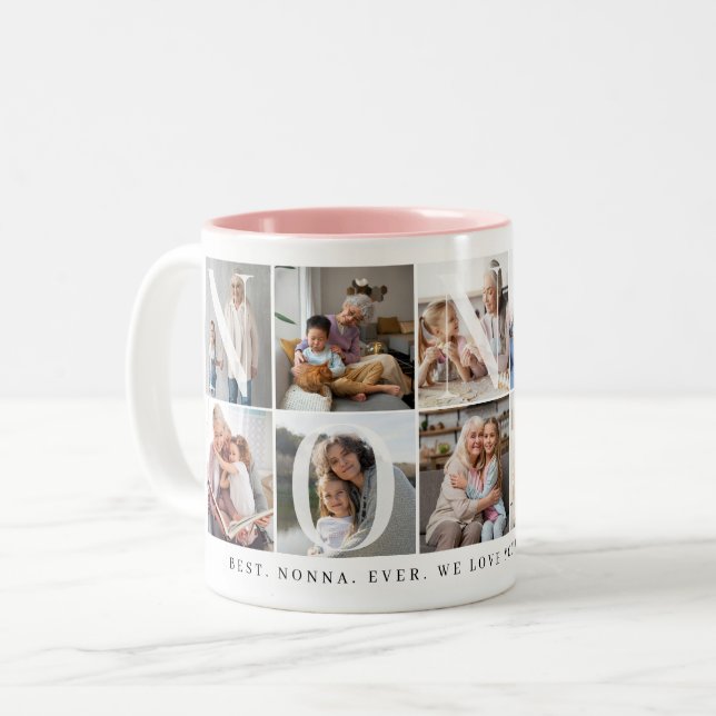 Best Nonna Ever, 10 Photo Grid Gift for Grandma Two-Tone Coffee Mug (Front Left)