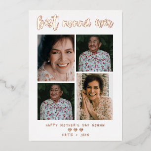 Best Nonna Ever Calligraphy Script 4 Photo Collage Foil Holiday Card