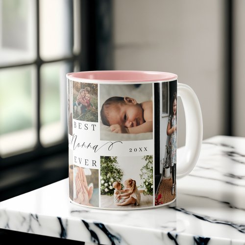 Best Nonna Ever  Elegant Script 8 Photo Collage Two_Tone Coffee Mug
