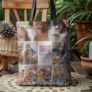 Best Nonna Ever Floral 10 Photo Collage Tote Bag