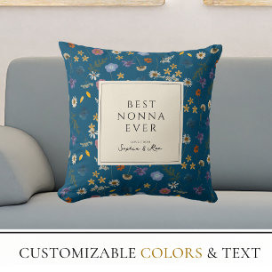 Best Nonna Ever Flowery Teal Wildflowers Cute Throw Pillow