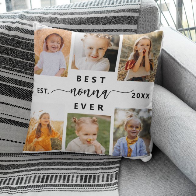 Best Nonna Ever - Grandchildren Photo Collage Throw Pillow (Creator Uploaded)