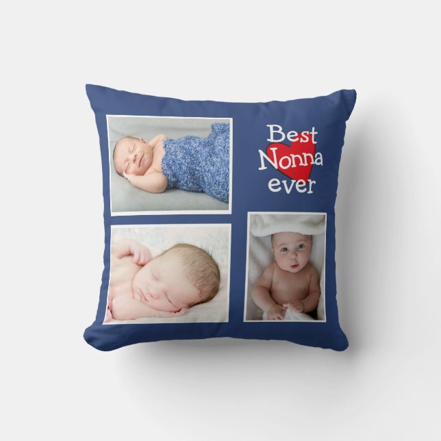 Best Nonna Ever Photo Collage Throw Pillow (Front)