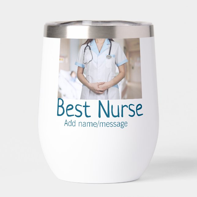 Best nurse add photo name text medical doctor hosp thermal wine tumbler (Back)