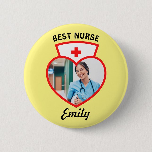 Best Nurse Cute Birthday Gift Add Your Photo Name Button (Front)