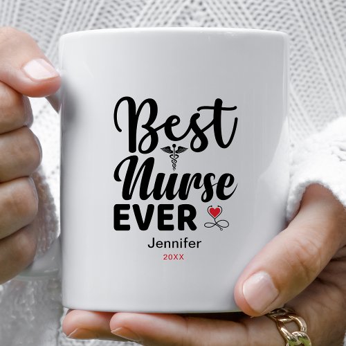 Best Nurse Ever Caduceus Heart Personalized Coffee Mug