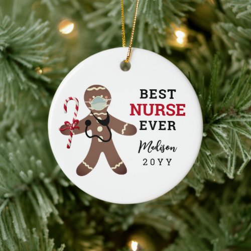 Best Nurse Ever Cute Christmas Personalized Ceramic Ornament
