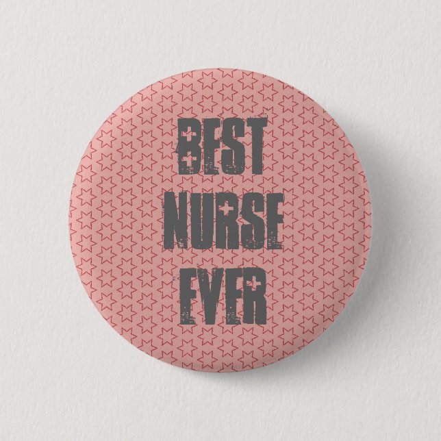 Best Nurse Ever Modern Pink Star Pattern Button (Front)