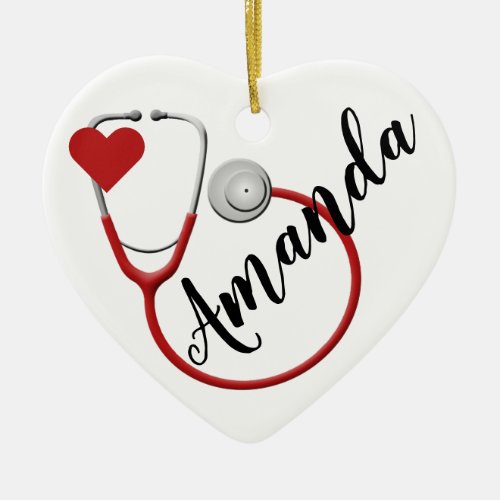 Best Nurse Ever Personalized Stethoscope Heart Ceramic Ornament