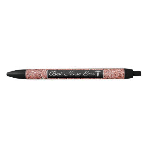 Best Nurse Ever Pink Rose Gold Faux Glitter Pen