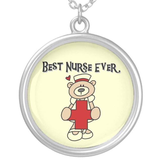 Best Nurse Ever Tshirts and Gifts Silver Plated Necklace (Front)