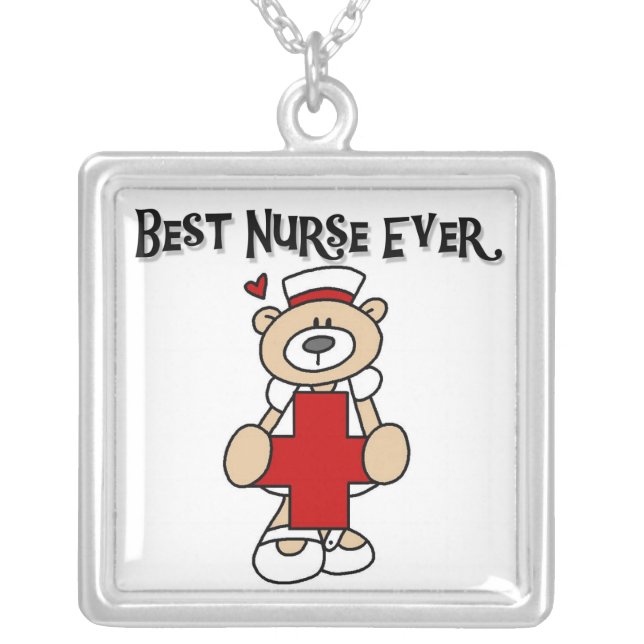 Best Nurse Ever Tshirts and Gifts Silver Plated Necklace (Front)