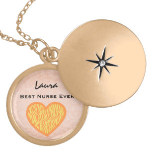 Best Nurse Ever Yellow Zebra Heart Custom Name V19 Gold Plated Necklace