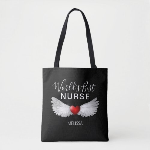 Best Nurse Medical Red Heart Angel Wings Custom Tote Bag