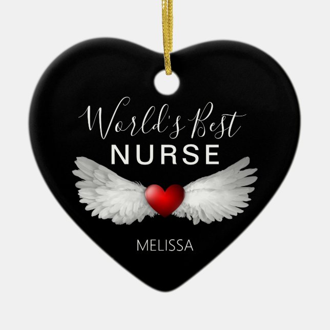 Best Nurse Medical Red Heart Personalized Keepsake Ceramic Ornament (Front)