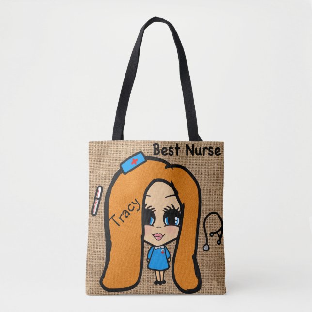 Best Nurse Tote - Personalized Caricature red head Bag (Front)