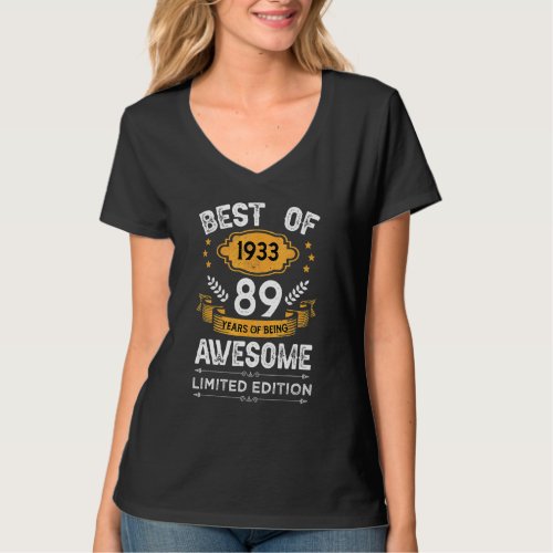 Best Of 1933 89 Years Old  89th Birthday  For Men T_Shirt